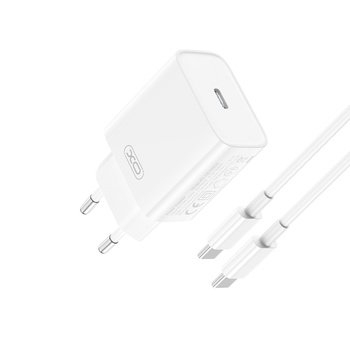 XO ładowarka sieciowa CE15 PD 20W 1x USB-C biała + kabel USB-C – USB-C