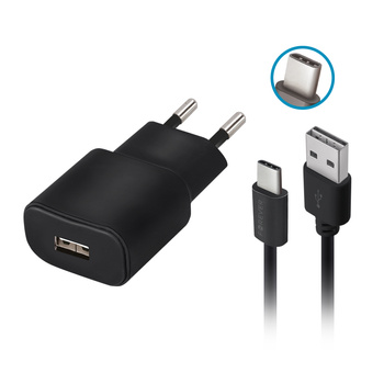 Ładowarka sieciowa Forever  TC-01 1x USB 2A czarna + kabel USB-C